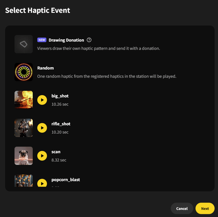 Select Haptic Event