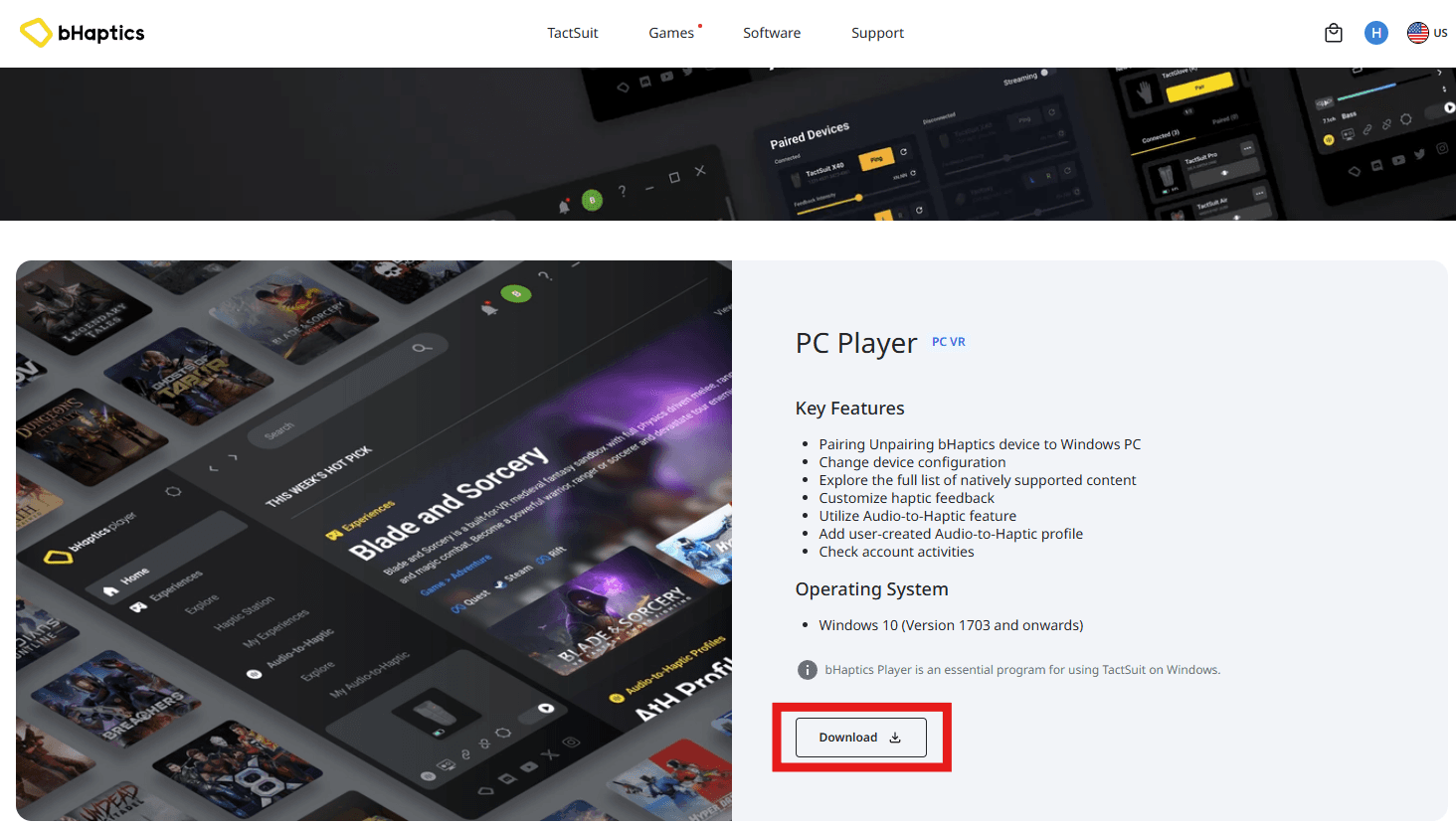 bHaptics Player 다운로드